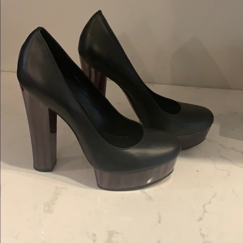 RACHEL ZOE   leila brushed leather black heels
